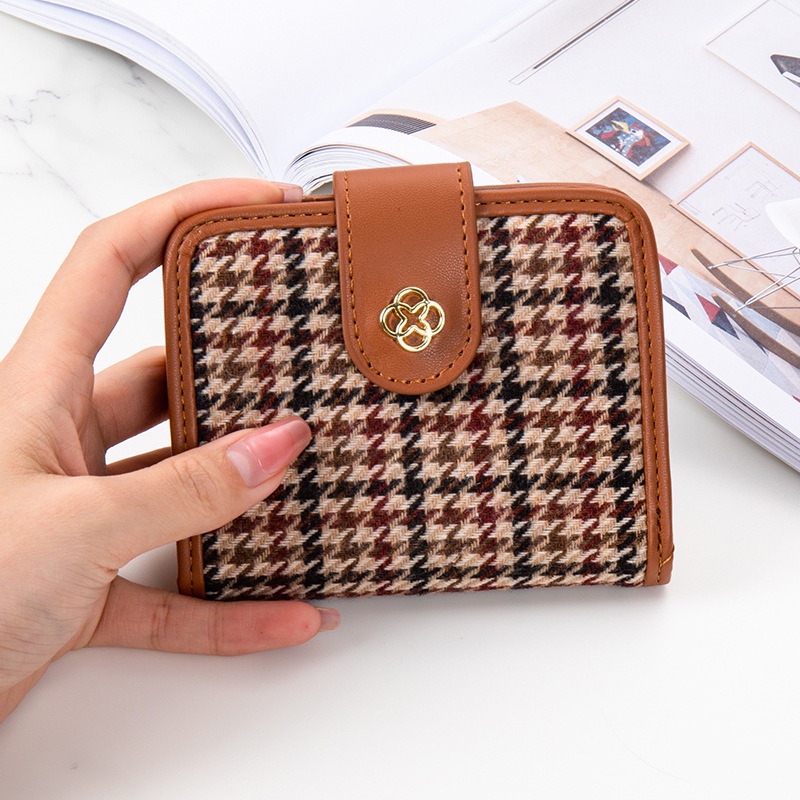 Tasmolly Dompet Pendek Wanita -  Fenty Wallet Houndstooth Ritsleting Atau Tutup Mode Retro Fashion Korea Women's Wallet  COD