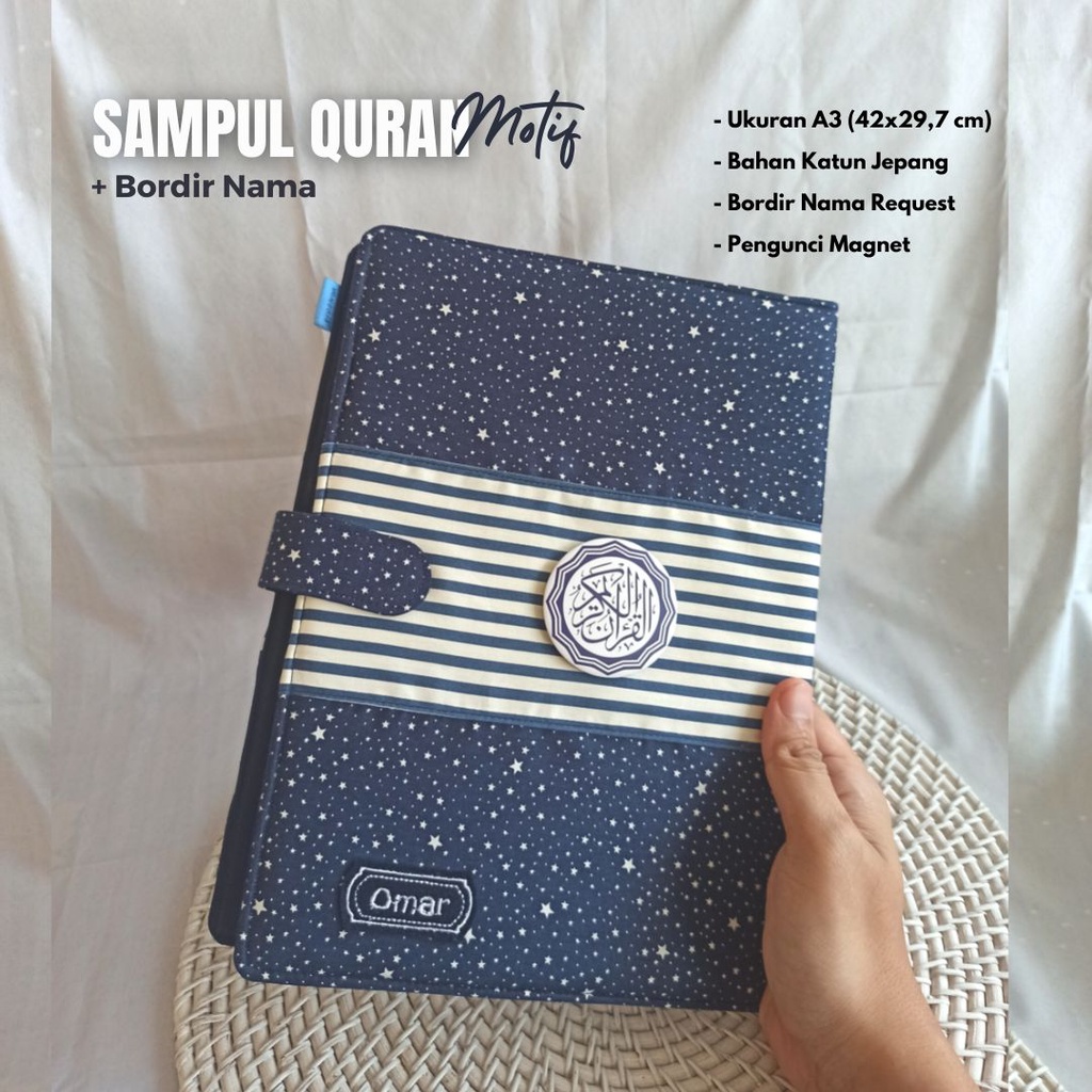 

SAMPUL AL QURAN A3 KAIN KATUN CUSTOM BORDIR NAMA / KATALOG A3 SPL