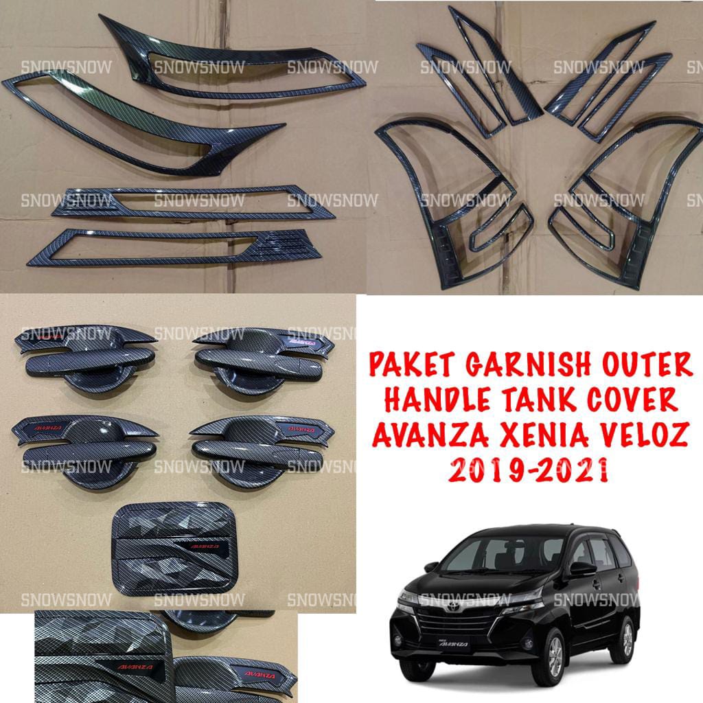 Paket Garnish Depan Belakang Outer Handle Tank Cover Avanza Xenia Veloz 2019 2021 Carbon