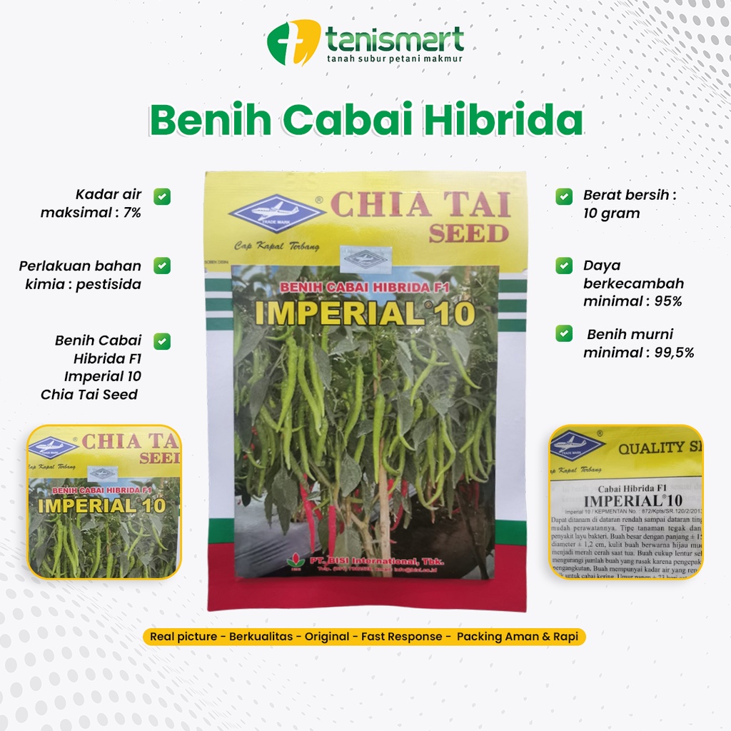 Jual Benih Cabai Hibrida F1 Imperial 10 Chia Tai Seed Cap Kapal Terbang Binih Bibit Cabe Merah 