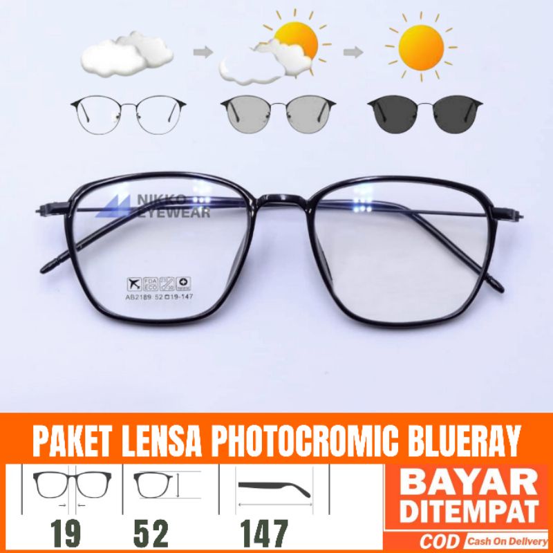 Paket Kacamata 2189 Free Lensa Antiradiasi Photocromic Blueray