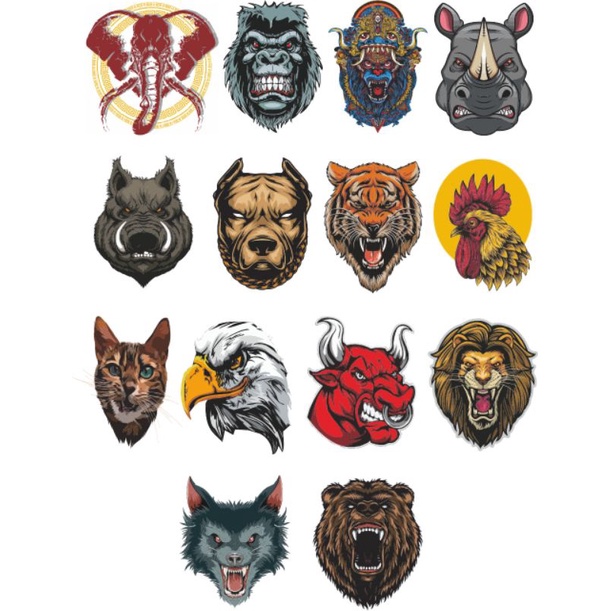 

Stiker Pack Kepala Hewan Waterproof | Printcut | Dilapisi Laminasi