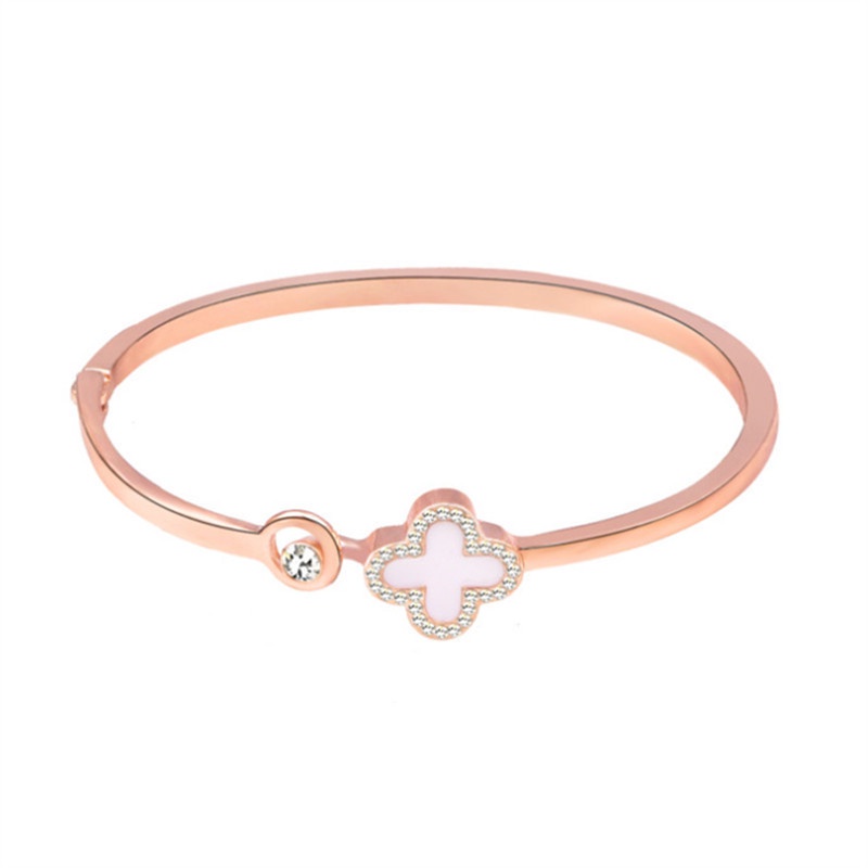 Gelang Rantai Rose Gold Bandul Desain Clover Gaya Korea Untuk Wanita