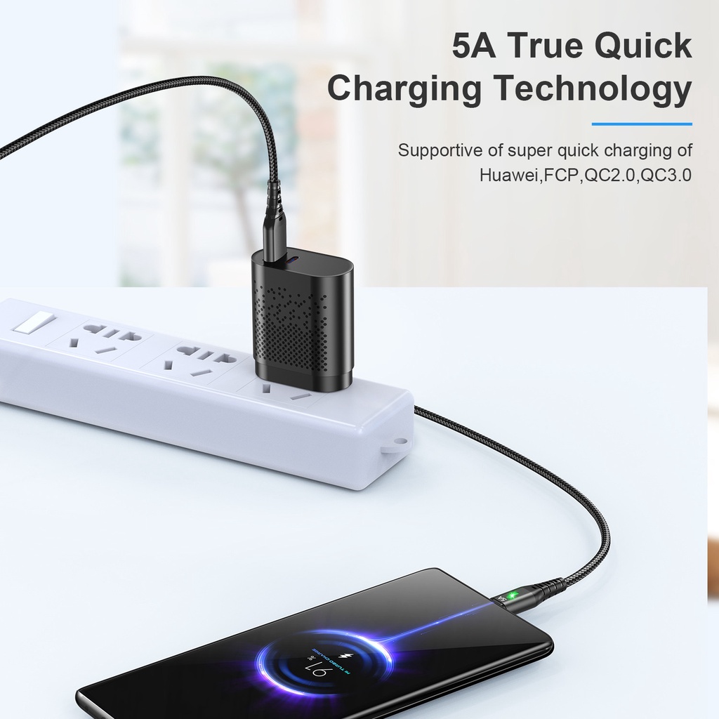 Kabel Data / Charger Usb Tipe-C 5A Fast Charging Untuk Iphone / Android