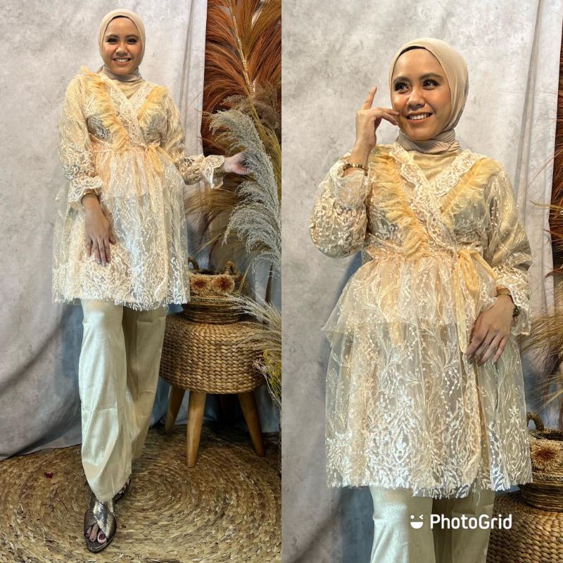 set celana kimono brukat