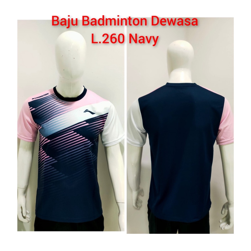 Kaos bulutangkis pria L260 baju badminton atasan olahraga jersy wanita dewasa t-shirt outfit seragam kostum jersey casual suit pakaian jarsey oblong apparel sport jersi sudirman thomas uber cup bulu tangkis navy polos