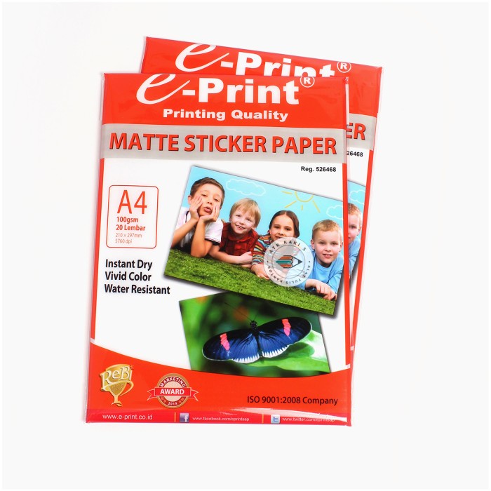 

Codes0X-80 Eprint Sticker Matte Paper / Kertas Sticker Matte Doff A4 100Gsm