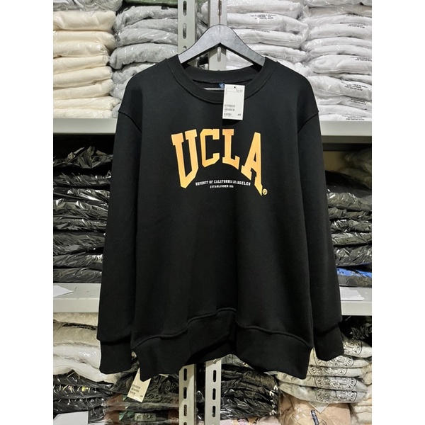 ( 8.8 ) Crewneck Sweatshirt H&amp;M Unisex Sablon Ucla Black Hitam, Flecee Katun Lembut Tebal, Free Papperbag