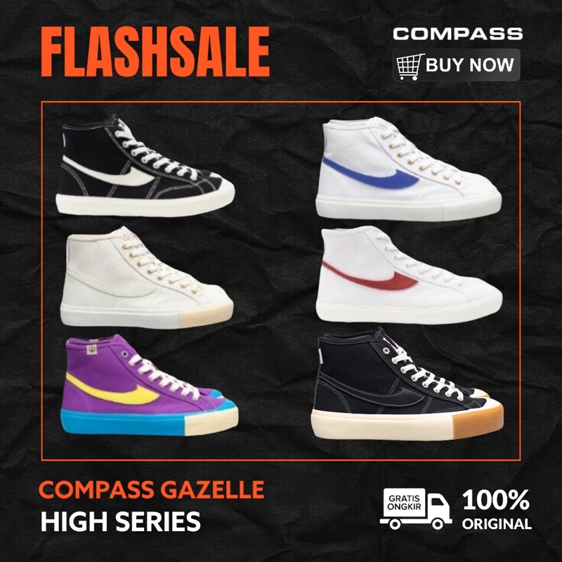 Sepatu Compass Gazelle Edisi High | White Red |  Whiteblue | Cream | black gum | Purple Haze | Black