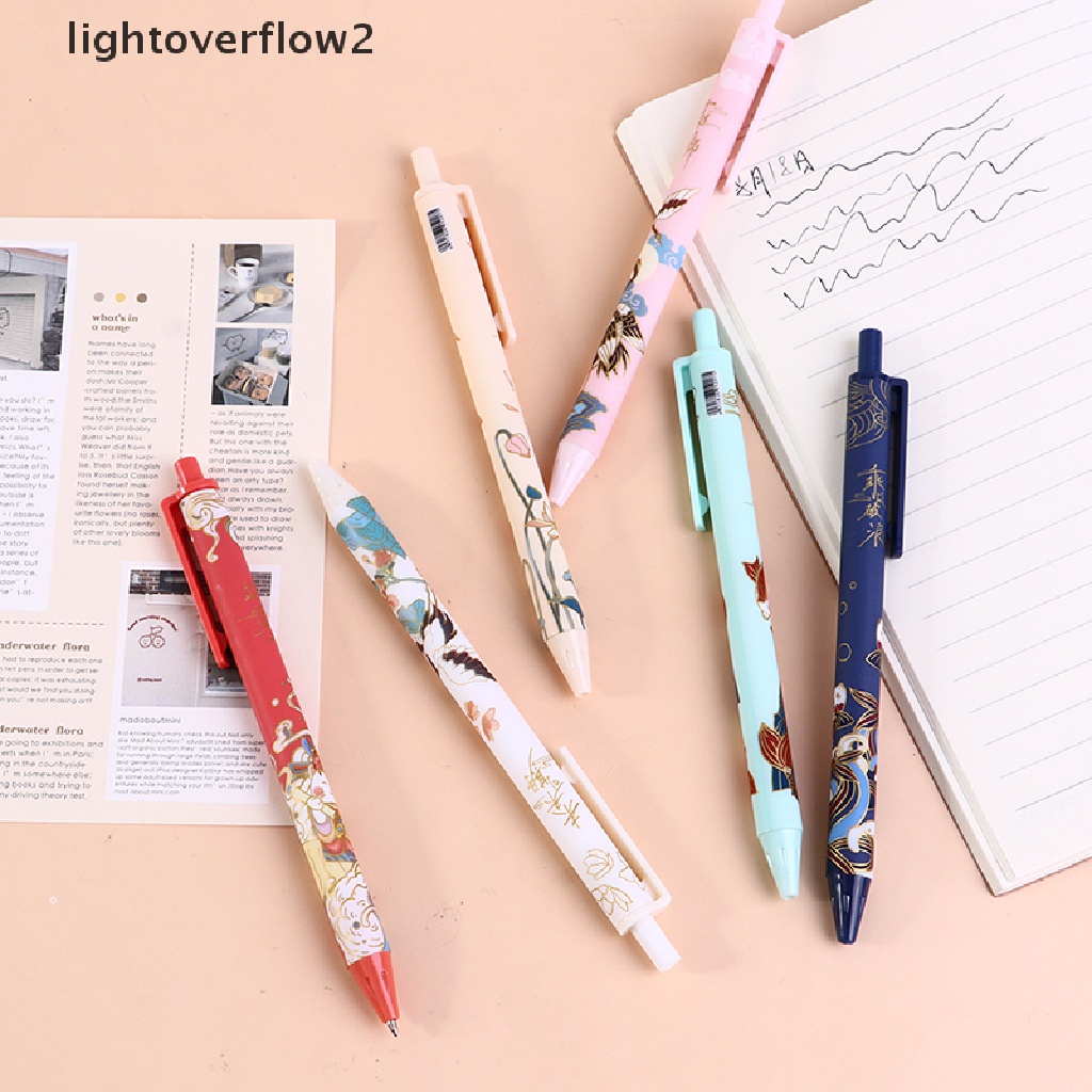 (lightoverflow2) 6pcs / Set Pulpen Tinta Gel Hitam Retractable Gaya Cina