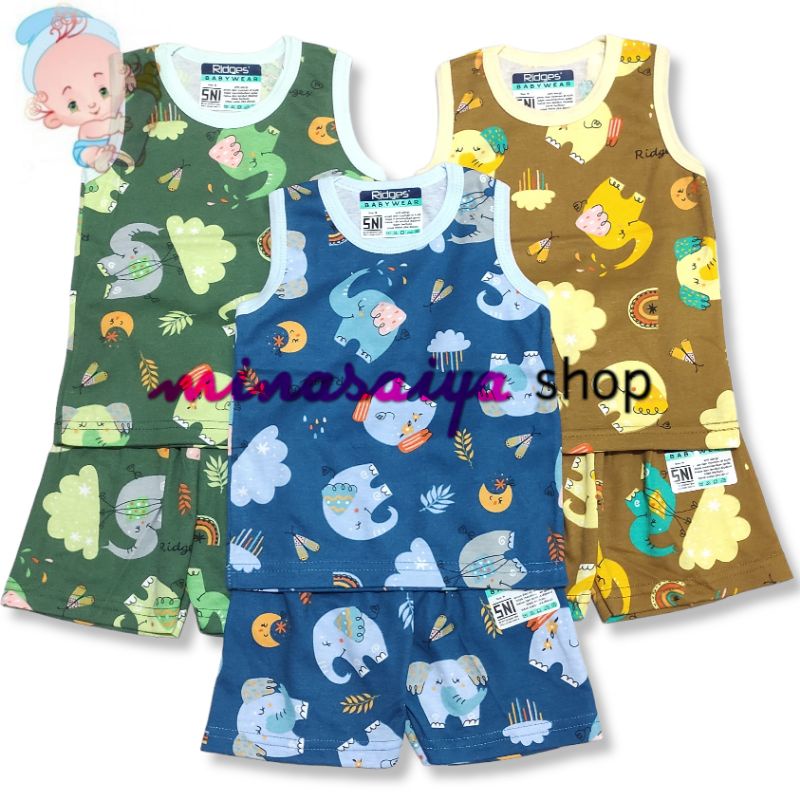 RIDGES Setelan Bayi SNI Lengan Buntung / Kutung Print Warna Uk. S - XL