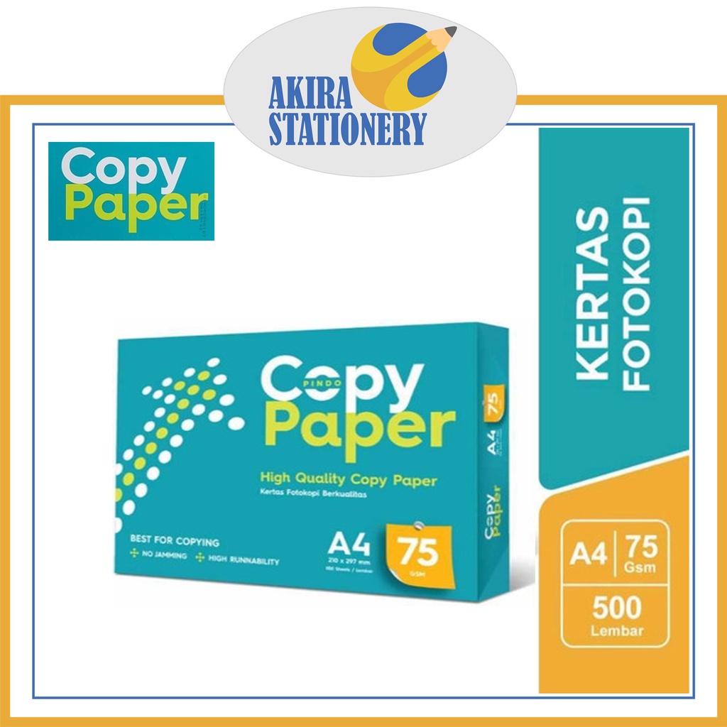 

Kertas Hvs A4 75 Gsm COPY PAPER/ Kertas Foto Copy Putih 75 Gram - FotoCopy 1 RIM ( 500 Lembar )