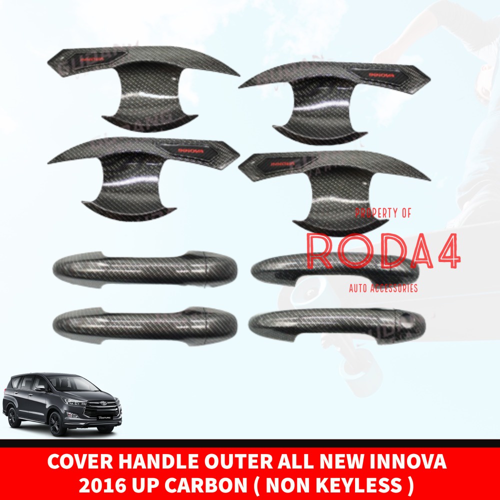 Paket Outer Handle Pegangan Pintu Mobil Tank Cover All New Innova 2016 2017 2018 2019 2020 2021 2022 2023 Reborn Hitam Carbon