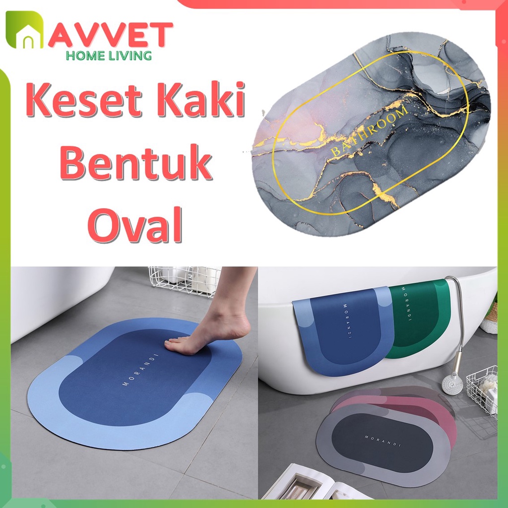 AVVET Karpet Kamar Mandi Bentuk Oval Keset Kaki Anti Slip Bathroom Carpet Menyerap Air Anti Licin