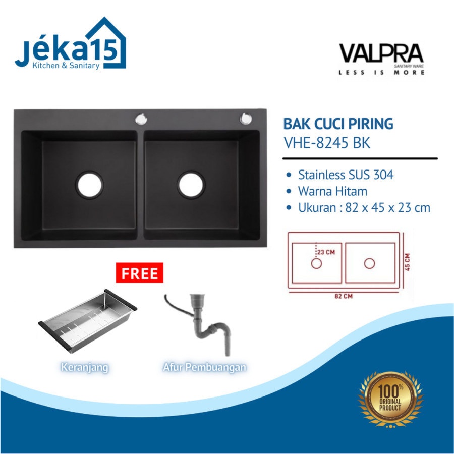 BAK CUCI PIRING | BAK DOUBLE BOWL | VALPRA V-HE 8245 BK