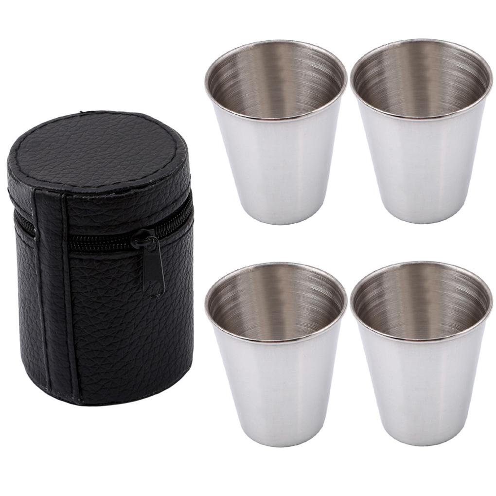 4pcs Mug Penutup Stainless Steel Cangkir Camping Minum Kopi Teh Bir Dengan Case UK