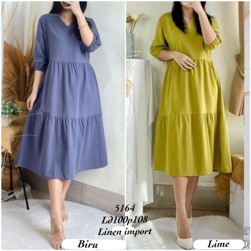 5164 Dress Polos Bahan Katun Linen