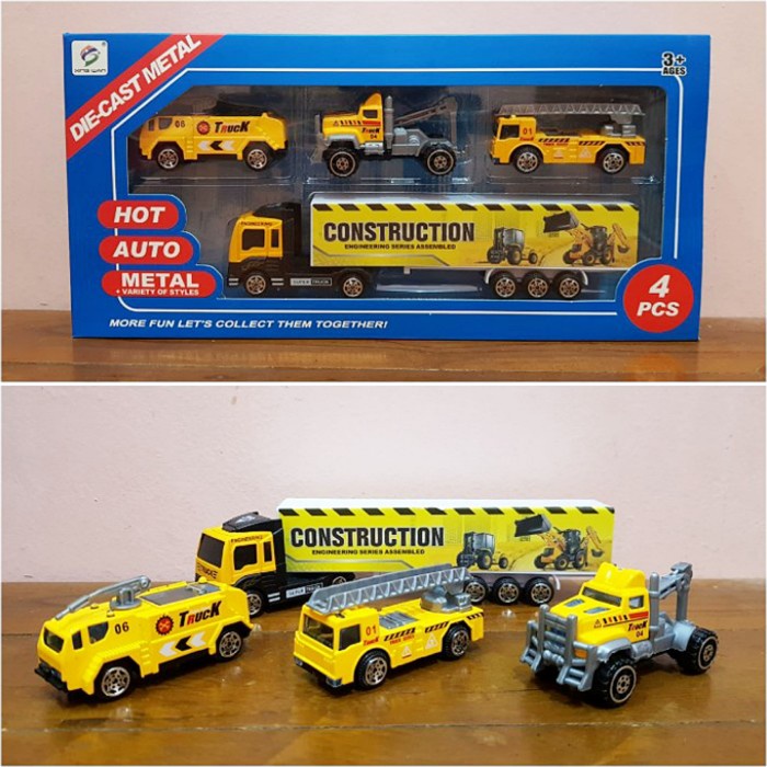 Wow Diecast Set Truk Kontainer Konstruksi Metal 4 Pcs - Miniatur Container Bagus