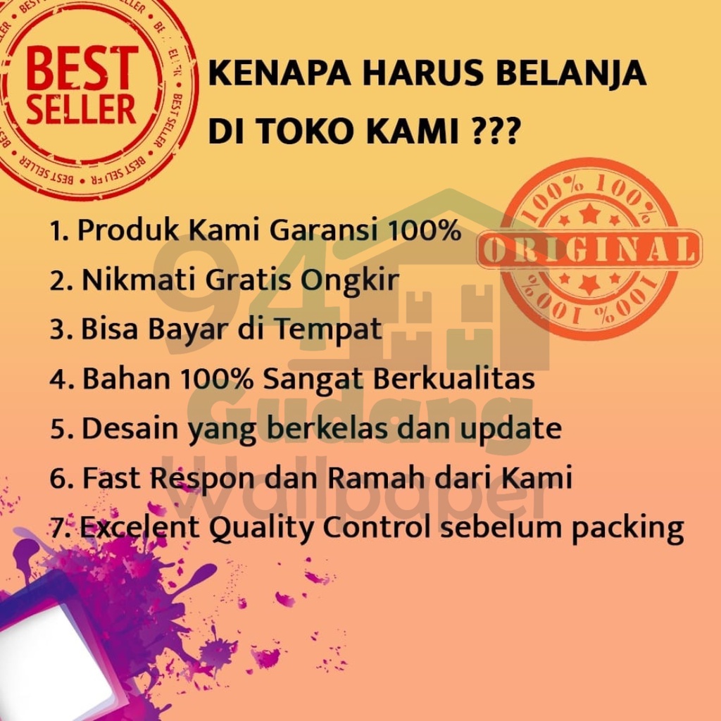 (COD) Gudang Wallpaper Stiker Dinding Motif Bagus Bahan PVC Anti Air dan Anti Noda Berkualitas Terbaik (SUDAH ADA LEM)