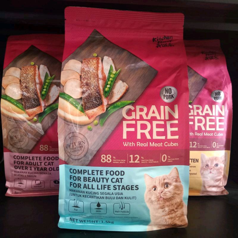 Kitchen Flavor Beauty grain free 1,5kg kf makanan kucing segala usia dry catfood