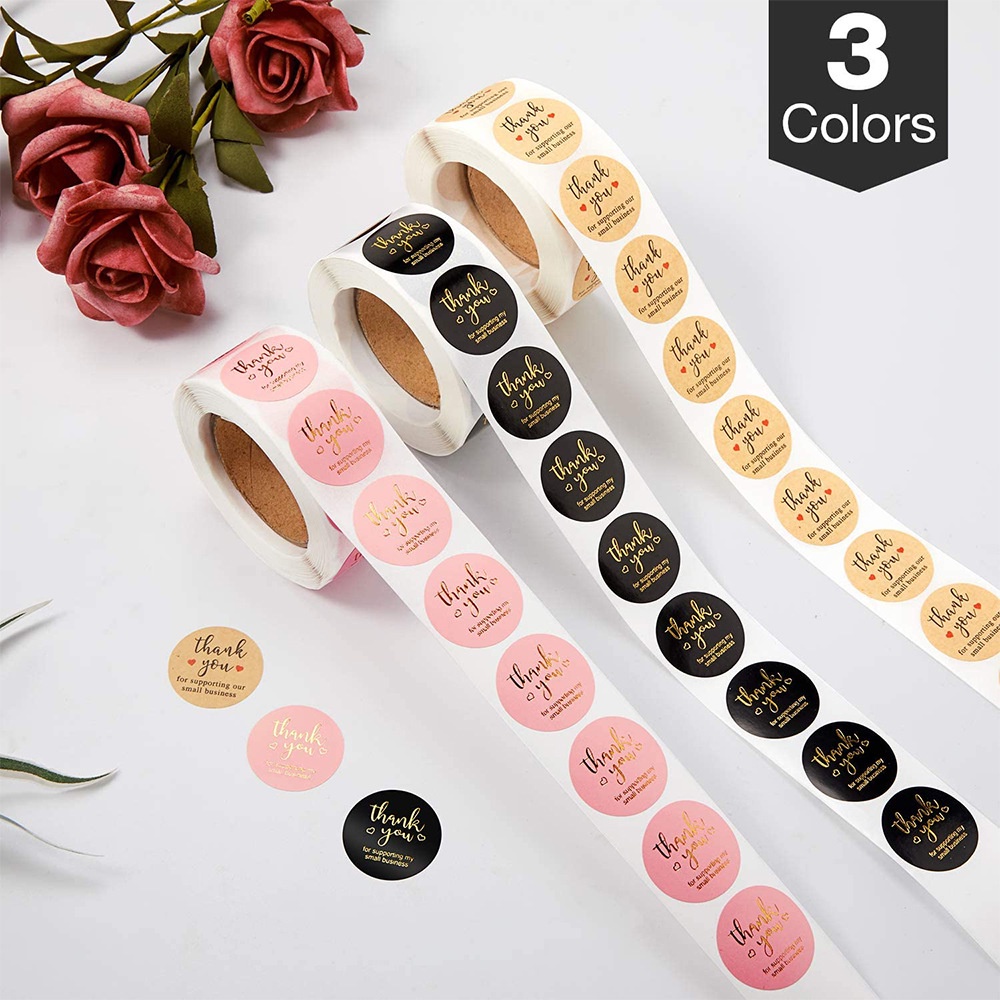 

500pcs/roll stiker thank you/terima kasih pink/black/bronzing pernikahan cabang zaitun perdamaian hadiah tag sticker jualan label VDY