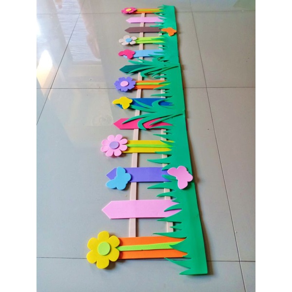 1 set (120 cm x 25 cm) Hiasan Dinding Jendela Pagar Bunga Kupu Besar TK Paud SD Pojok Baca warna warni spon Timbul