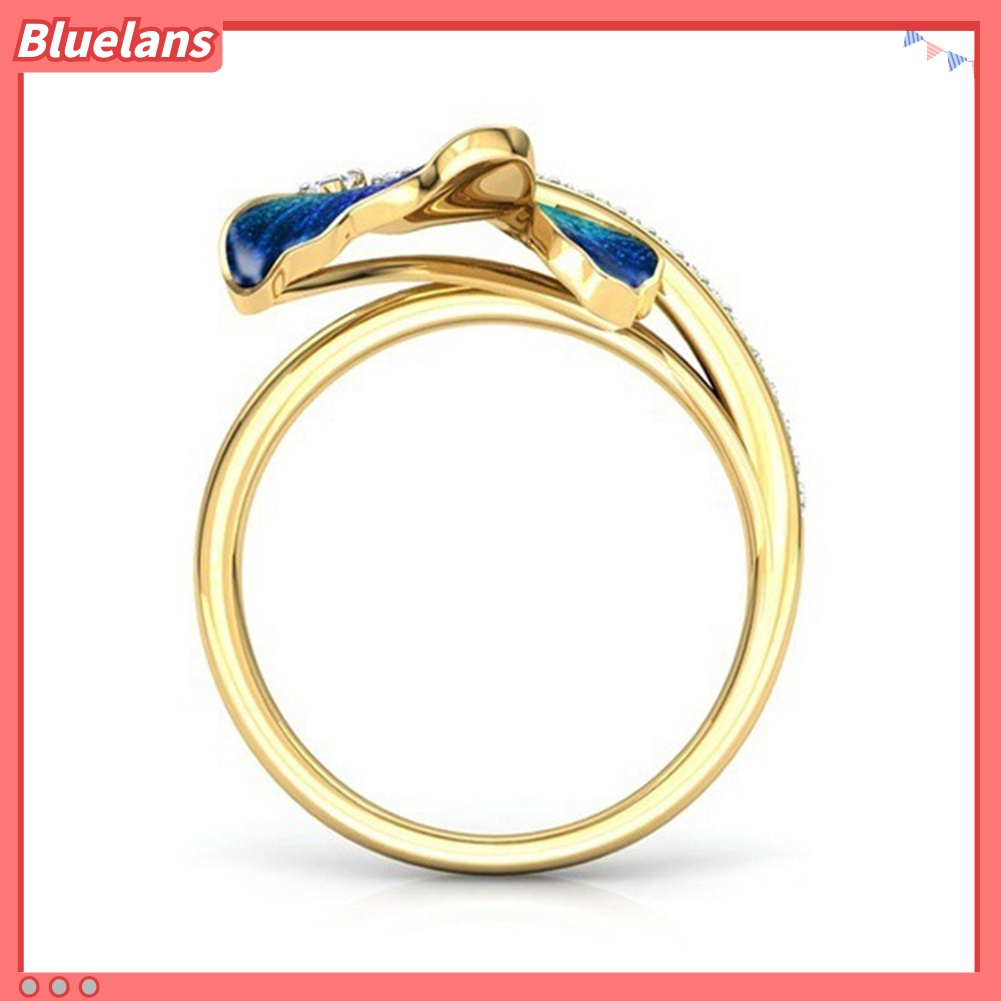 Perhiasan Cincin Jari Wanita Bentuk Kupu-Kupu Aksen Berlian Imitasi Untuk Pesta Pertunangan