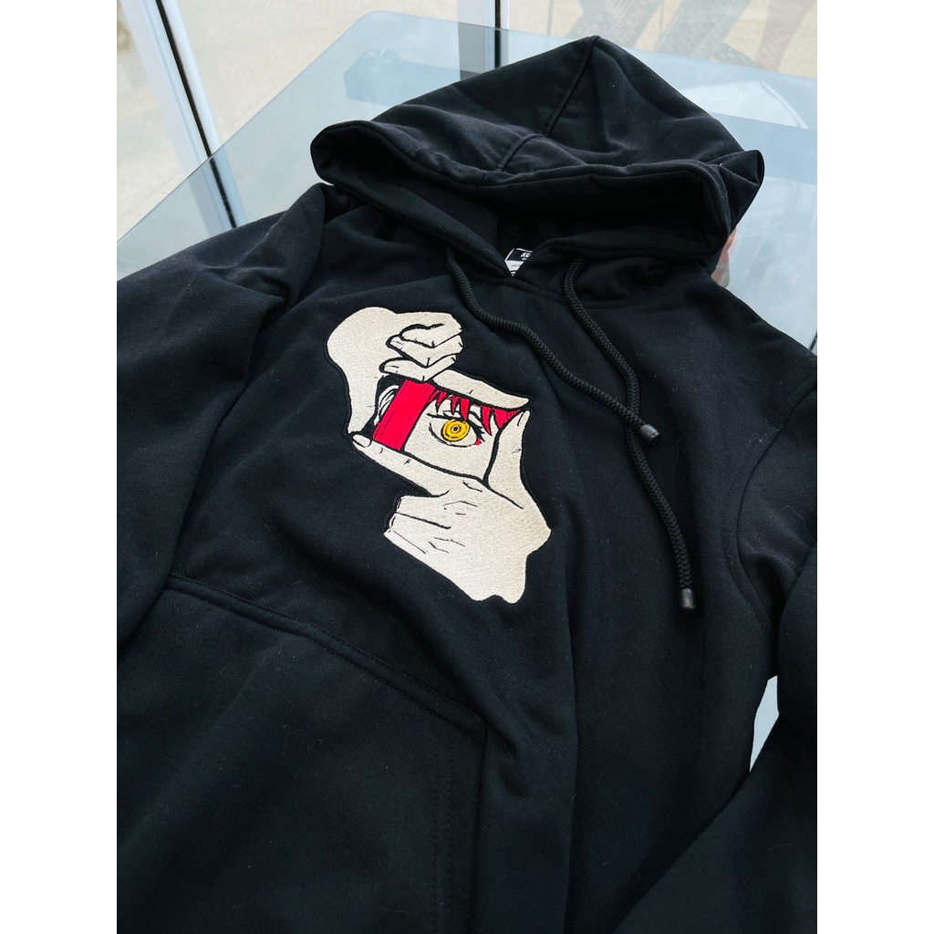 Hoodie Makima Listening Embroidery Black Premium Unisex