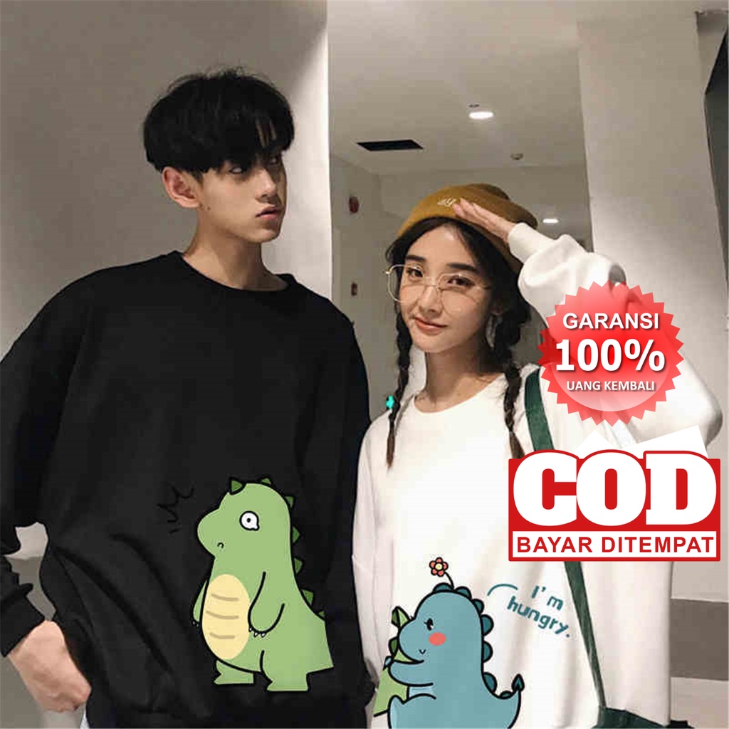 Promo Cod Sweater Pria Wanita Cetak Dinosaurus Kartun Lucu Kaus Musim Gugur Atasan Amina Jepang Punk Antik Longgar Berkerudung Kawaii Kerah O Hoodie Perempuan