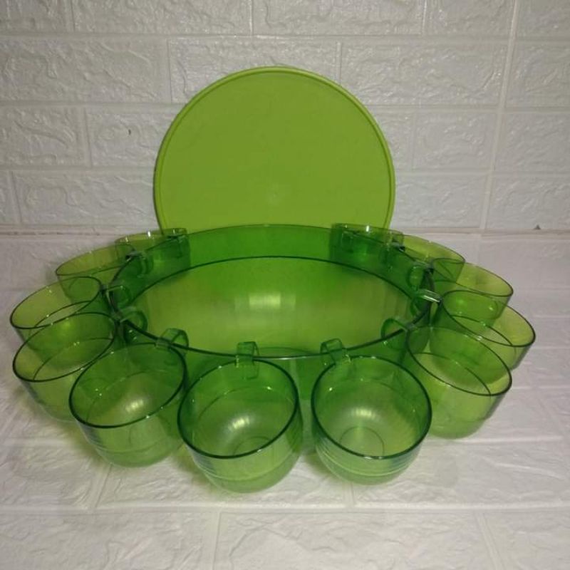 Water colour cup tupperware / WTC tupperware set hijau / water colour set hijau Malaysia 14 cup