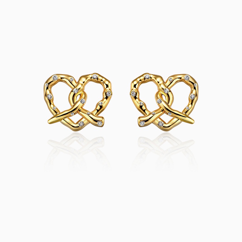 Goldkingdom Fashion Perhiasan Emas Asli Kadar 375 Bangkok Aksesoris Ready Stock French Vintage Earrings Bray Knot Bertatahkan Berlian Hati Kepribadian Klavikula Rantai