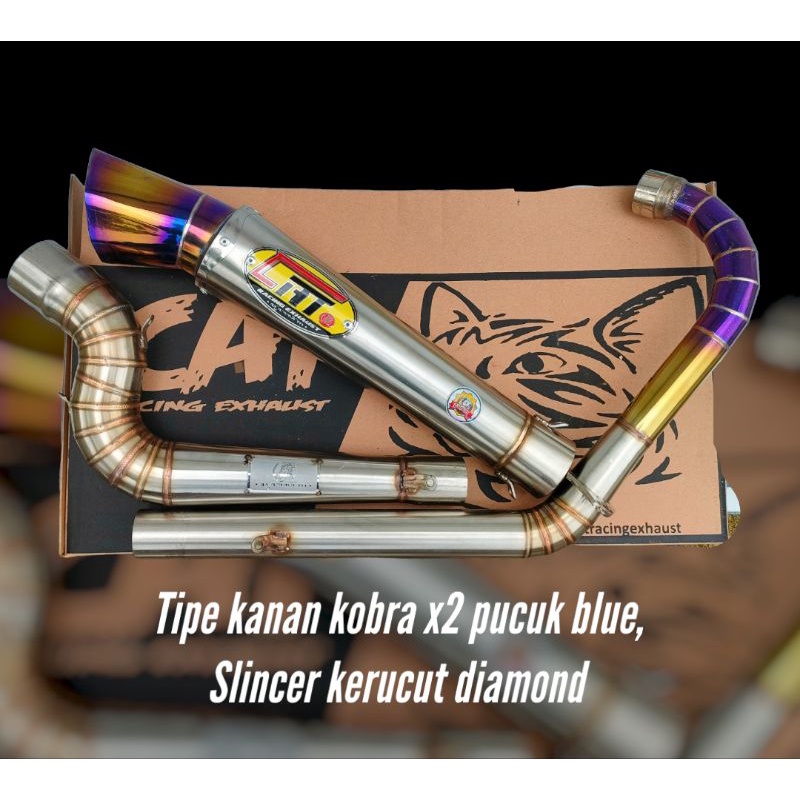 knalpot cat racing exhaust tipe kanan kobra staindlis pucuk blue slincer diamond corong diamond coro
