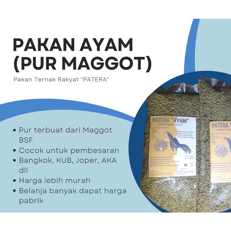 PAKAN AYAM 1 kg PUR MAGGOT UNTUK PEMBESARAN AYAM KUB BANGKOK AKA BROILER BEBEK DAN SEJENISNYA