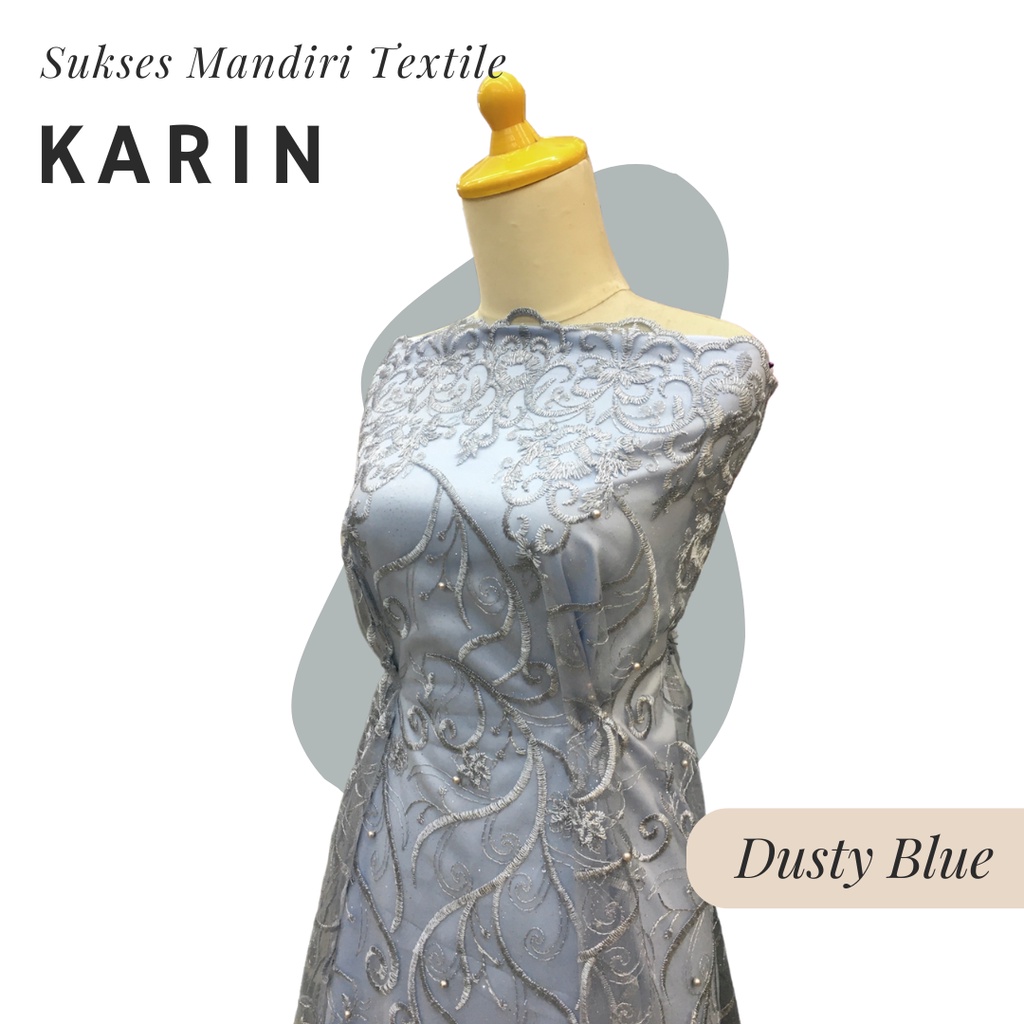 [KARIN] Brukat Tile Premium Mewah Warna Dusty Blue Biru Muda | Harga ½ meter = 50 cm (Bahan Dress Br