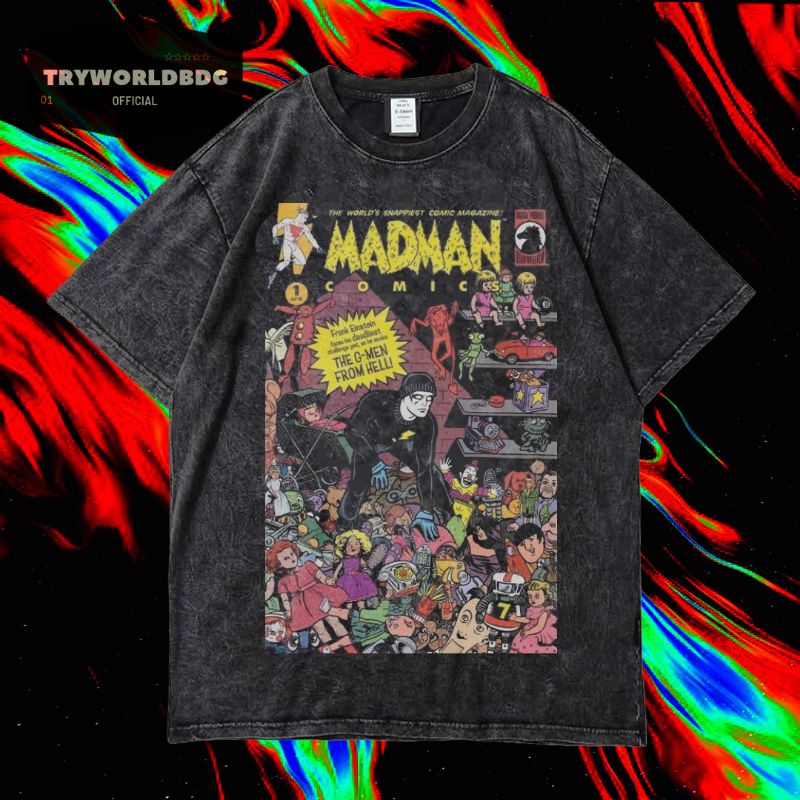 TRYWORLDBDG OFFICIAL "MADMAN" KAOS OVERSIZED | KAOS WASHED | KAOS KARTUN | STONE WASH | OVERSIZED T 