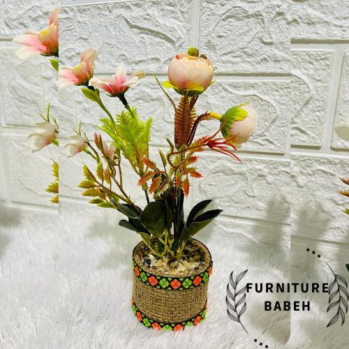 FURNITURE HIASAN BUNGA MAWAR KUNCUP DAISY BUNGA PENGANTIN PLASTIK ARTIFICIAL SET POT HIASAN SERBAGUNA