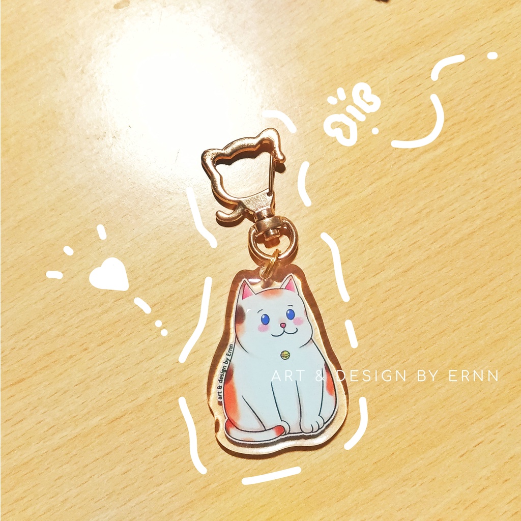 Ernn Cute calico cat fat chubby akrilik epoxy glitter keychain gantungan kunci lucu kucing charm