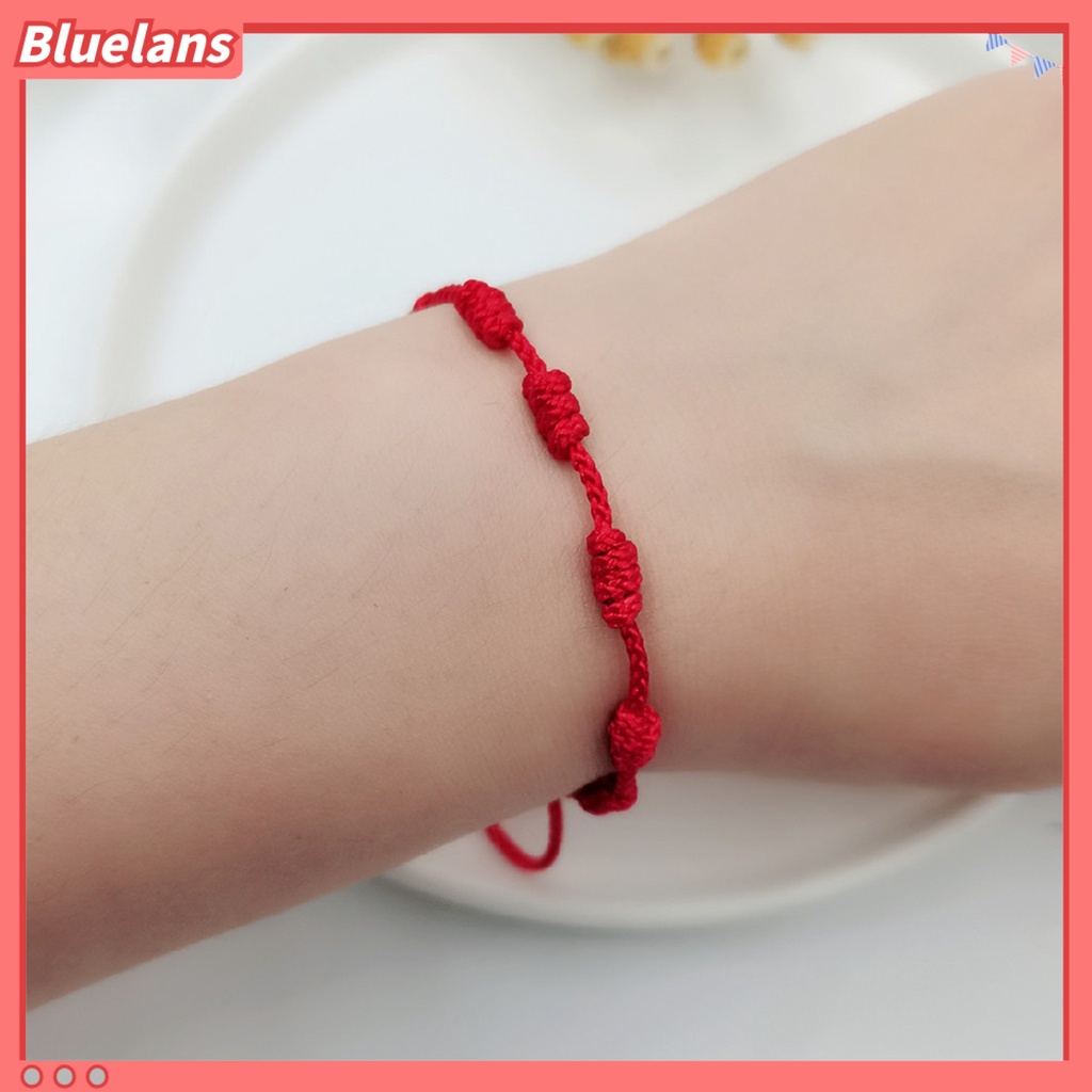 Bluelans Gelang Tali Kepang Handmade Adjustable Aksen Manik-Manik Warna Merah Untuk Unisex