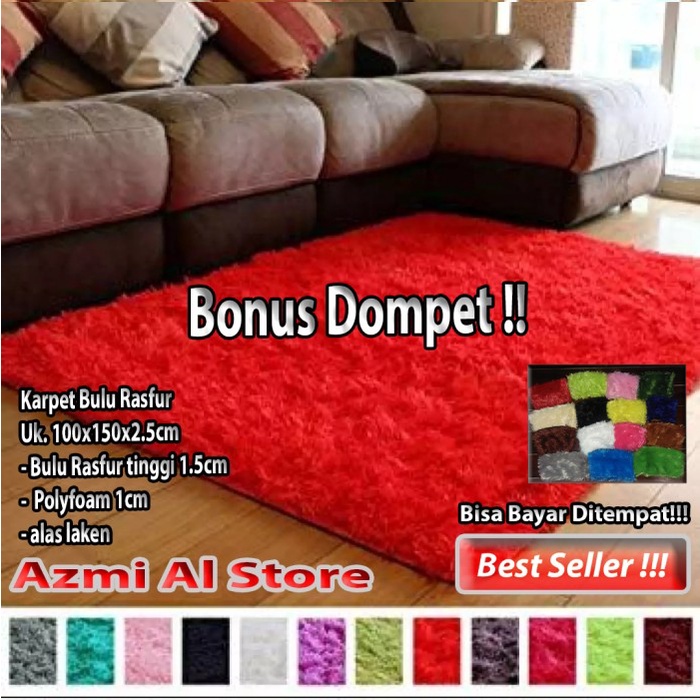 Karpet BuLu Rasfur 100x150x2.5cm - Merah(S4Z2) Karpet Bulu Korea Putih - Alas Bulu Russian Fur KARPE