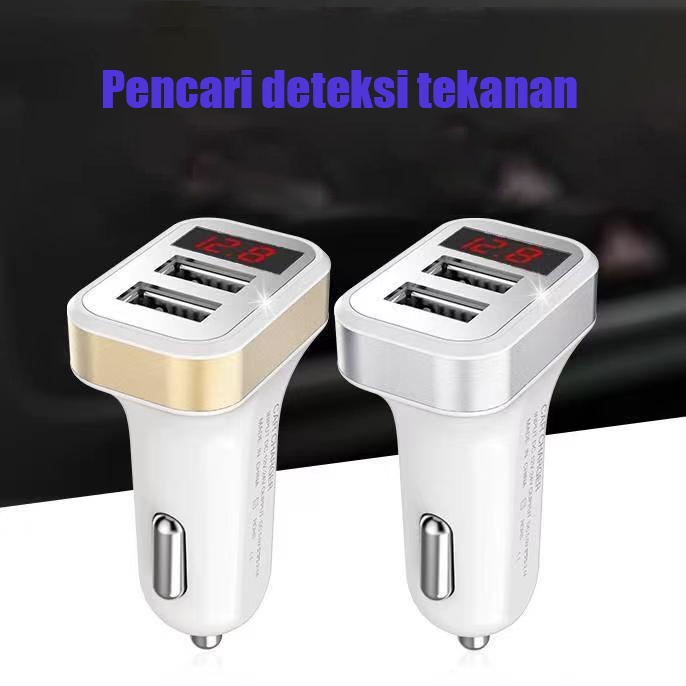 (ada stok, dikirim dari jakarta) Adaptor charger mobil yang cepat,  Adaptor charger mobil pengisi daya cepat ponsel auto tampilan LCD port USB ganda 3.1A