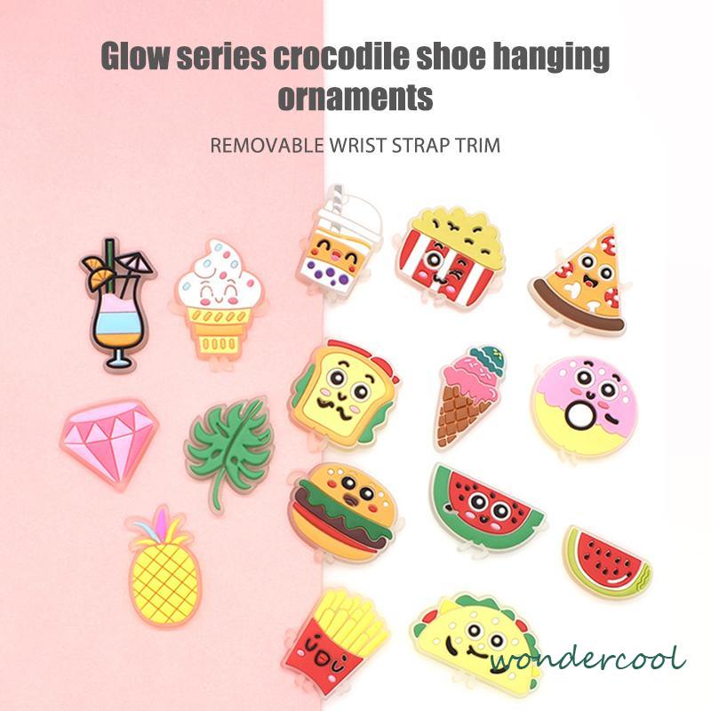 Charms Pin Bahan Pvc Glow In The Dark Desain Makanan Untuk Aksesoris Charms Fashion-Won