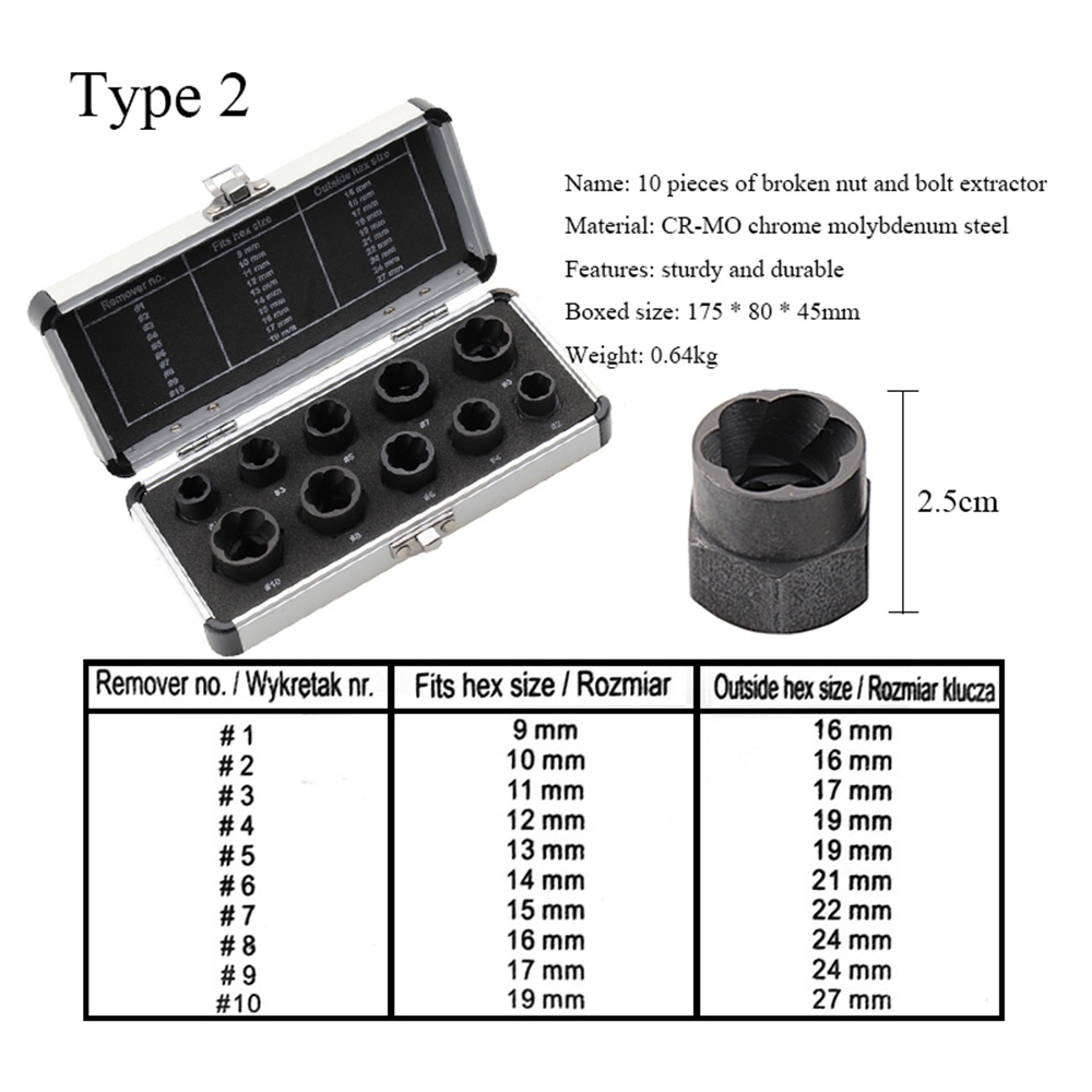 10 Pcs Rusak Mur Baut Remover 9-19 Mm Beberapa Ukuran Mekanik Peralatan Alat Extractor Threading Tangan Alat Kit untuk Rumah Pengoperasian yang Mudah