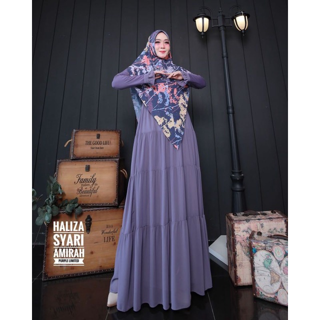 AMIRAH PURPLE GAMIS BASIC SET KHIMAR MOTIF DAILY DRESS BY HALIZA SYARI