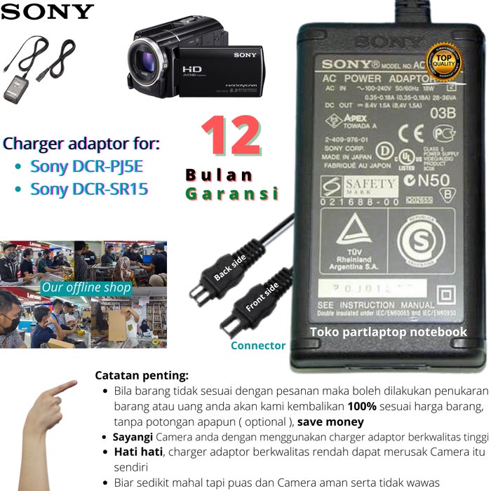 Adaptor Charger Handycam Camcorder Sony DCR-PJ5E DCR-SR15 adapter power supply
