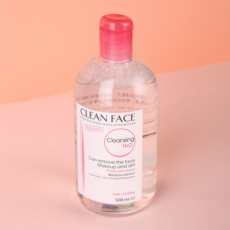 CLEAN FACE Water Pink Makeup remover Pembersihan dalam mata dan makeup bibir 500ml | Bi-phase Oil | Vit C Kuning