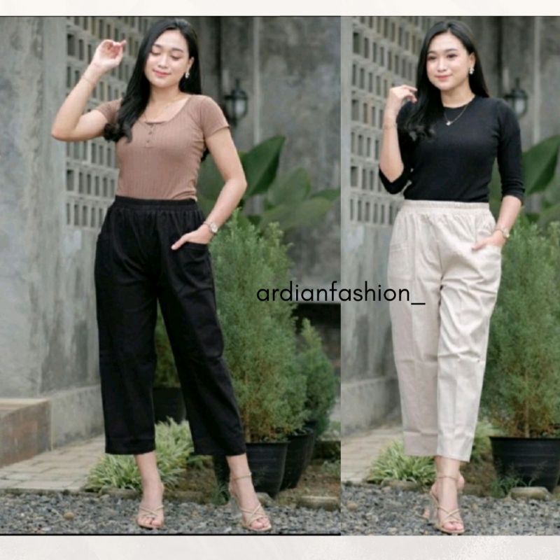 Uniqlo Pants Celana Croop Celana Korean  Baggy Pants TWILL COMBED PREMIUM STRETCH