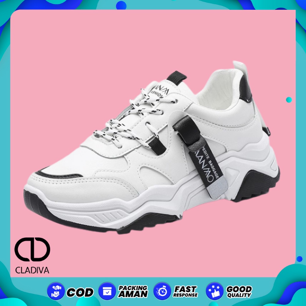Sepatu Wanita Sneakers Tali Fashion Sport Korea Wanwoo 08 Spatu Snikers Wanwo Perempuan Cewe Cewek Shoes FSH151 Cladiva
