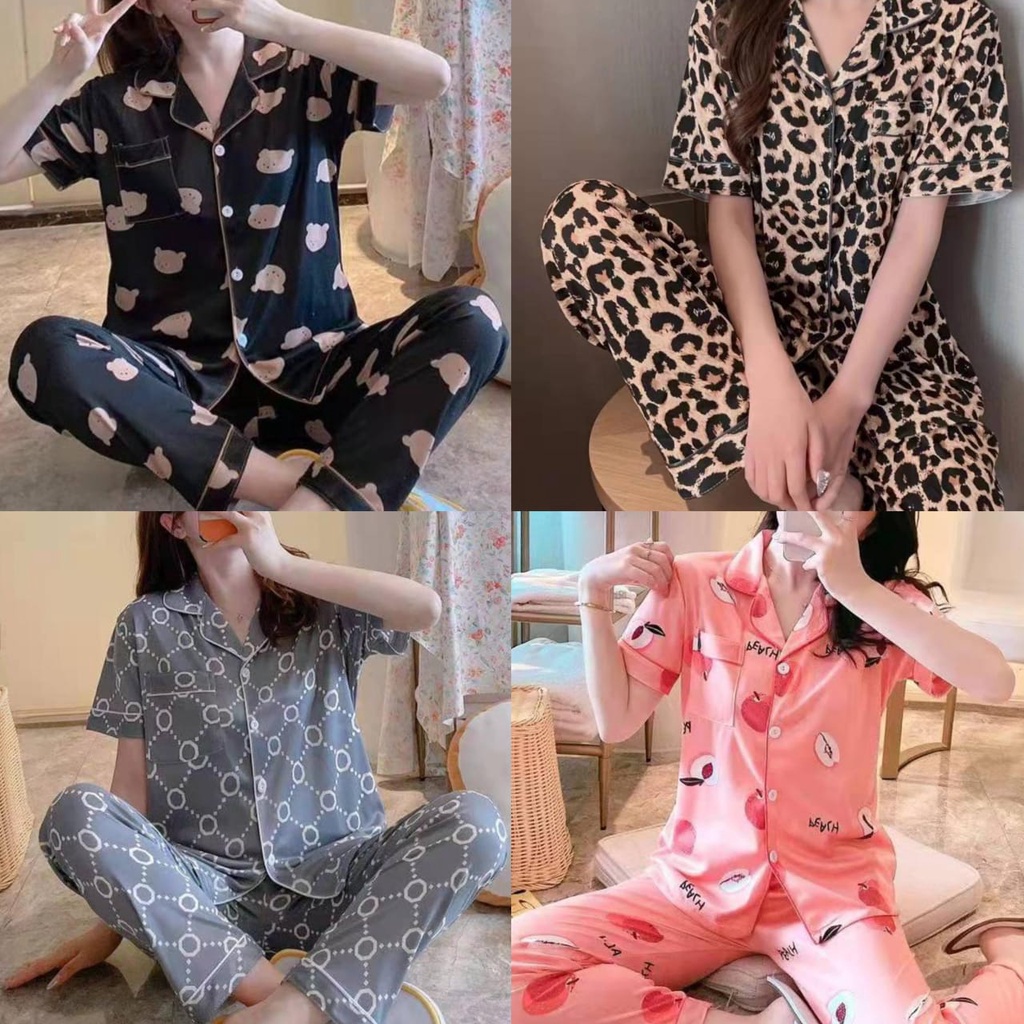 NEW!!! Ready Stock Baju Tidur Piyama Set Kemeja Celana Panjang Baju Lengan Pendek / Piyama Import / Premium Quality / Baju Tidur Import / Baju Tidur Murah / Piyama Set / Baju Per Set Tidur