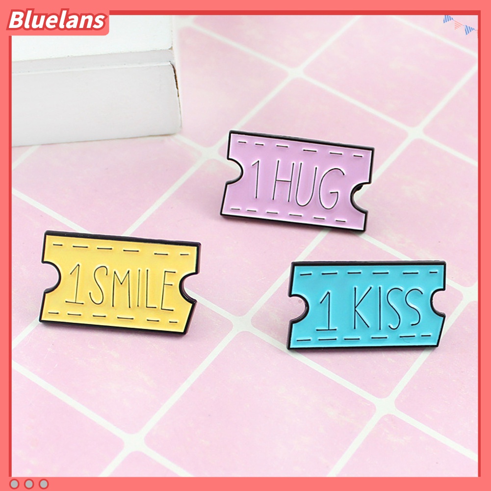 Bros Pin Enamel Bentuk Tiket Film SMILE HUG KISS Untuk Wanita