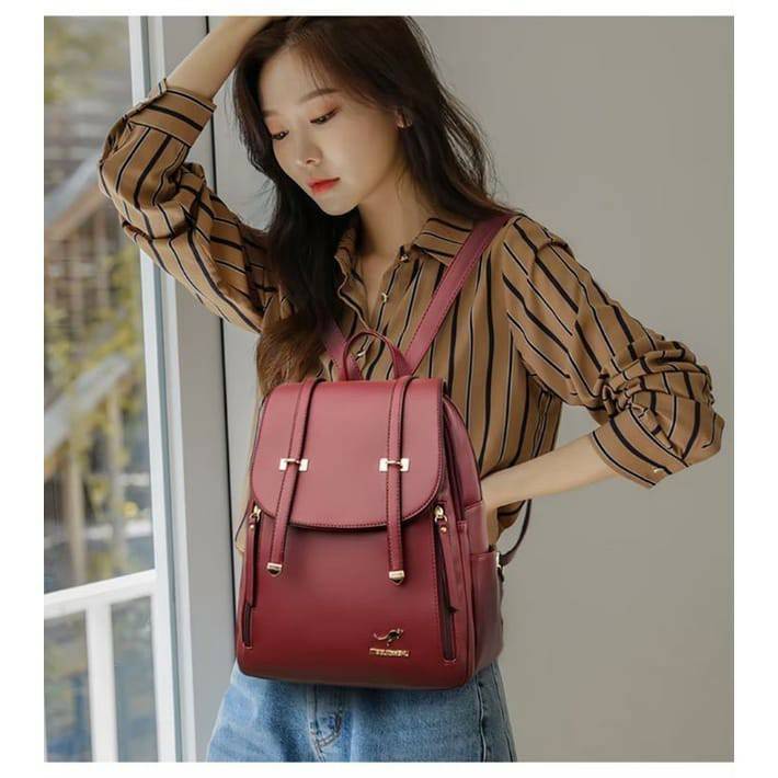 TT - Tas Ransel Wanita New Stylish Backpack Ransel Jalan Jalan Tas Kuliah Wanita Tas Ransel Import Kulit Pu Leather